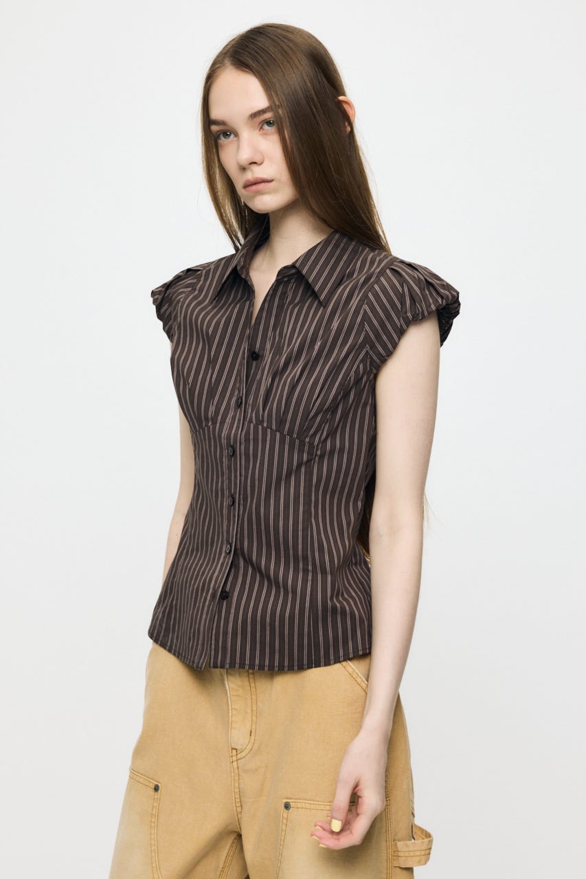 PUFF CAP SLEEVE ブラウス BRN 2