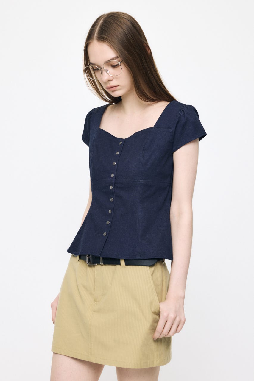 BUTTON UP FITTED ブラウス D/BLU 2
