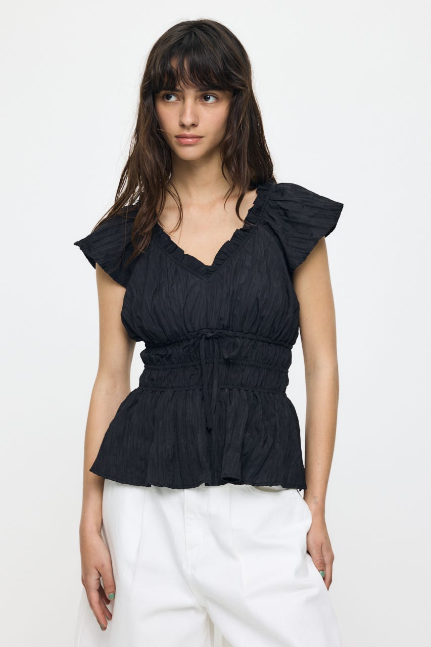 WRINKLE RUFFLE SLEEVE ブラウス BLK FREE