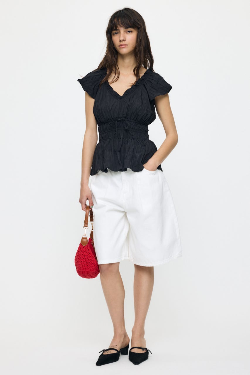 WRINKLE RUFFLE SLEEVE ブラウス BLK FREE