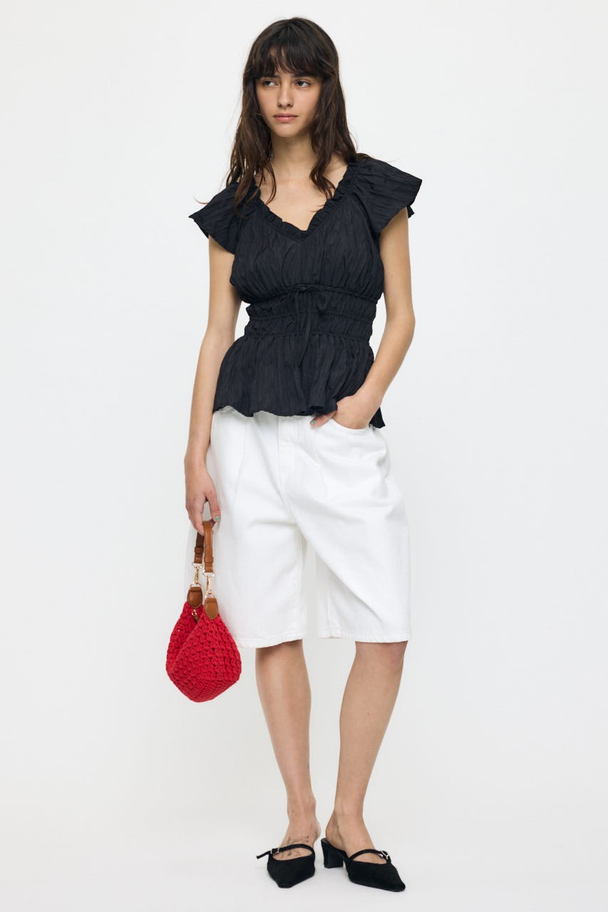 WRINKLE RUFFLE SLEEVE ブラウス BLK FREE