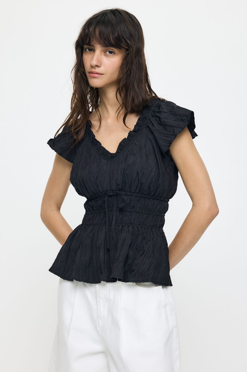 WRINKLE RUFFLE SLEEVE ブラウス BLK FREE