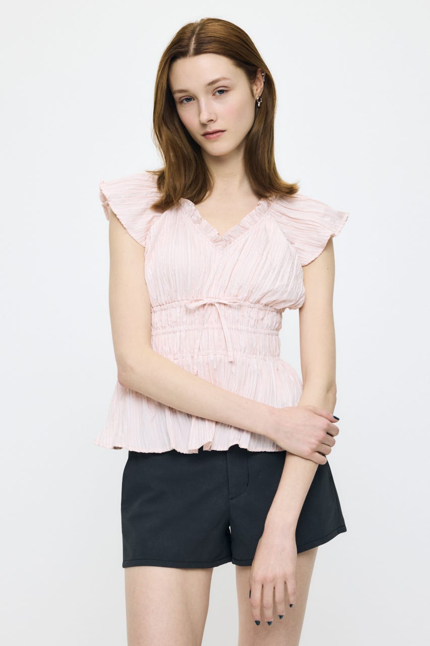 WRINKLE RUFFLE SLEEVE ブラウス 柄PNK FREE