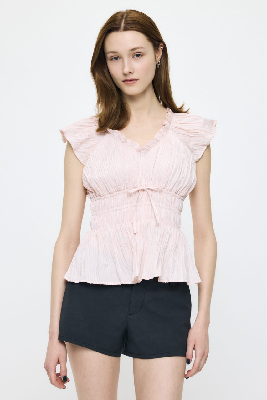 WRINKLE RUFFLE SLEEVE ブラウス 柄PNK FREE