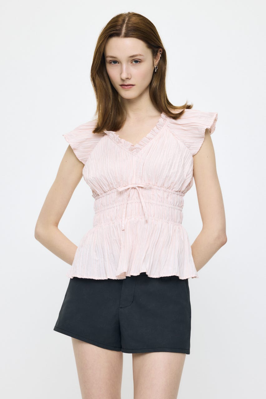WRINKLE RUFFLE SLEEVE ブラウス 柄PNK FREE