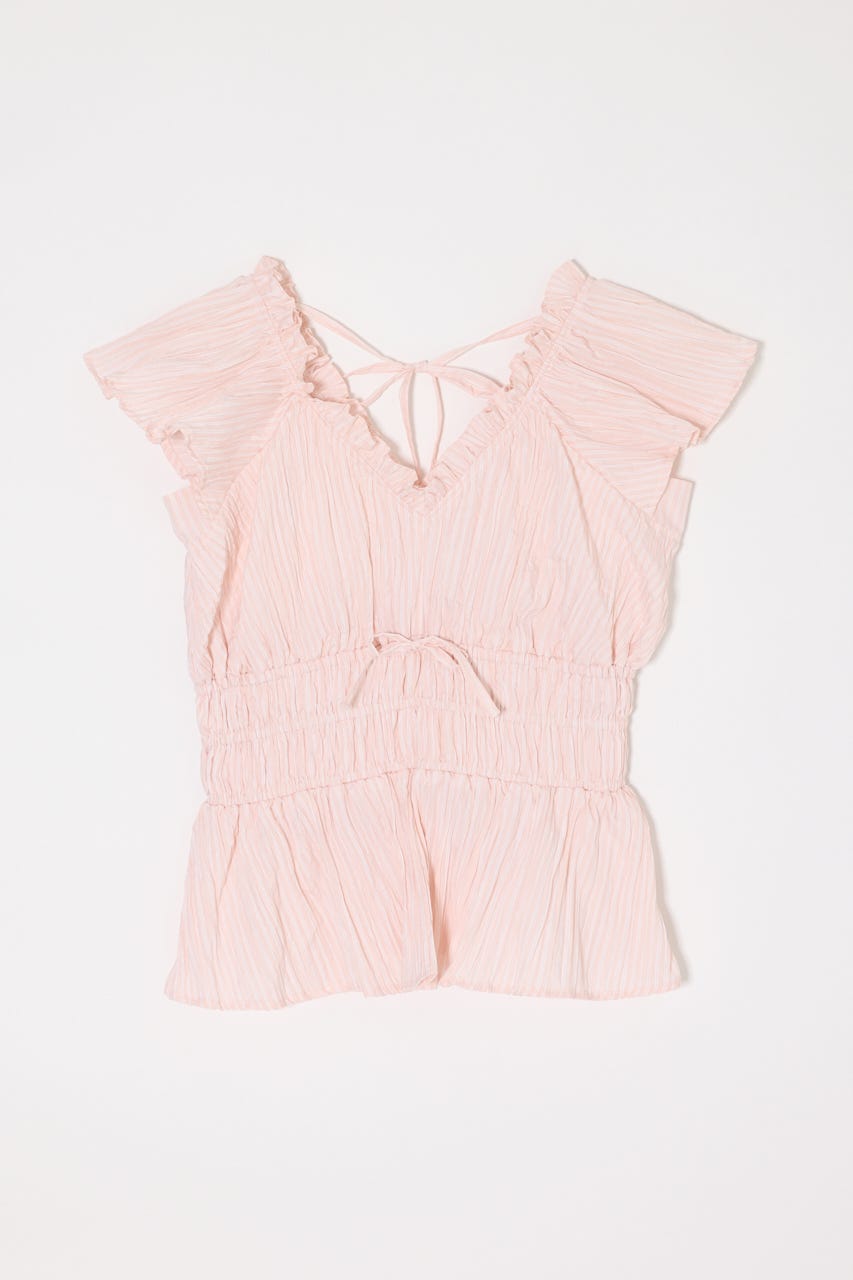 WRINKLE RUFFLE SLEEVE ブラウス 柄PNK FREE