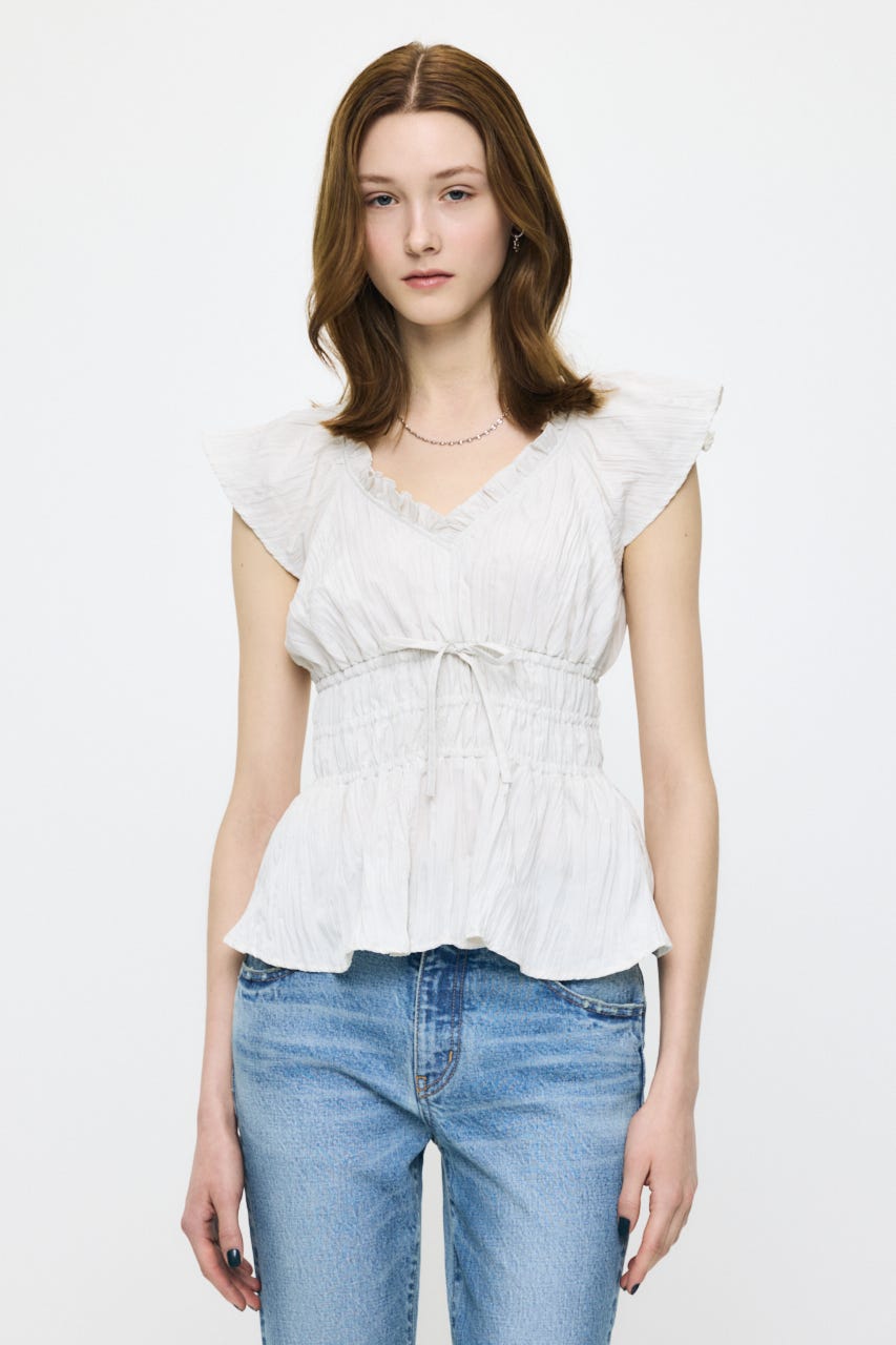 WRINKLE RUFFLE SLEEVE ブラウス O/WHT FREE