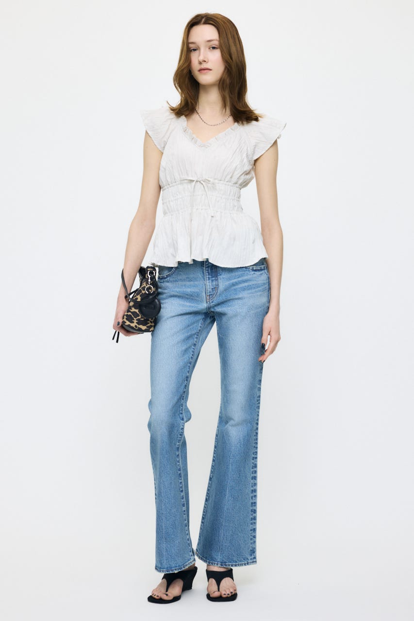 WRINKLE RUFFLE SLEEVE ブラウス O/WHT FREE