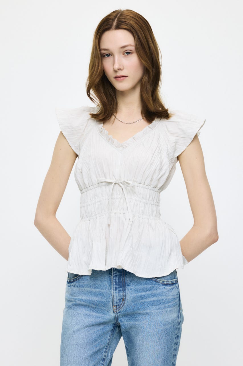 WRINKLE RUFFLE SLEEVE ブラウス O/WHT FREE