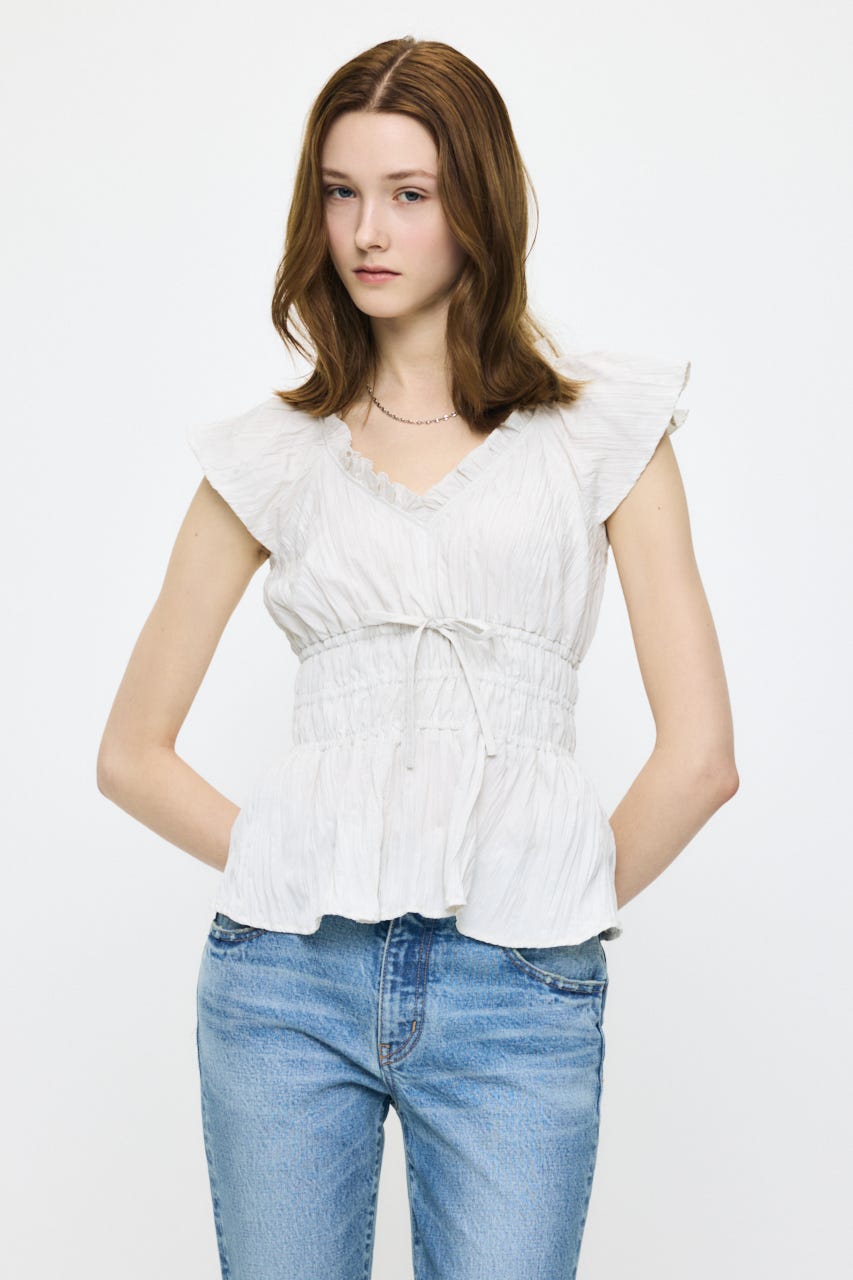 WRINKLE RUFFLE SLEEVE ブラウス O/WHT FREE