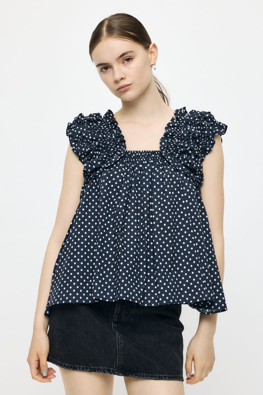 【WEB限定カラー】SHOULDER FRILLS トップス 柄BLK FREE
