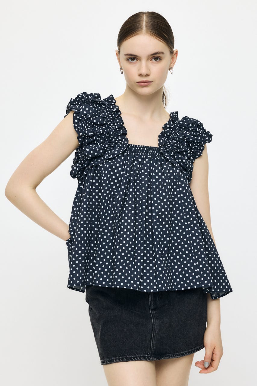【WEB限定カラー】SHOULDER FRILLS トップス 柄BLK FREE