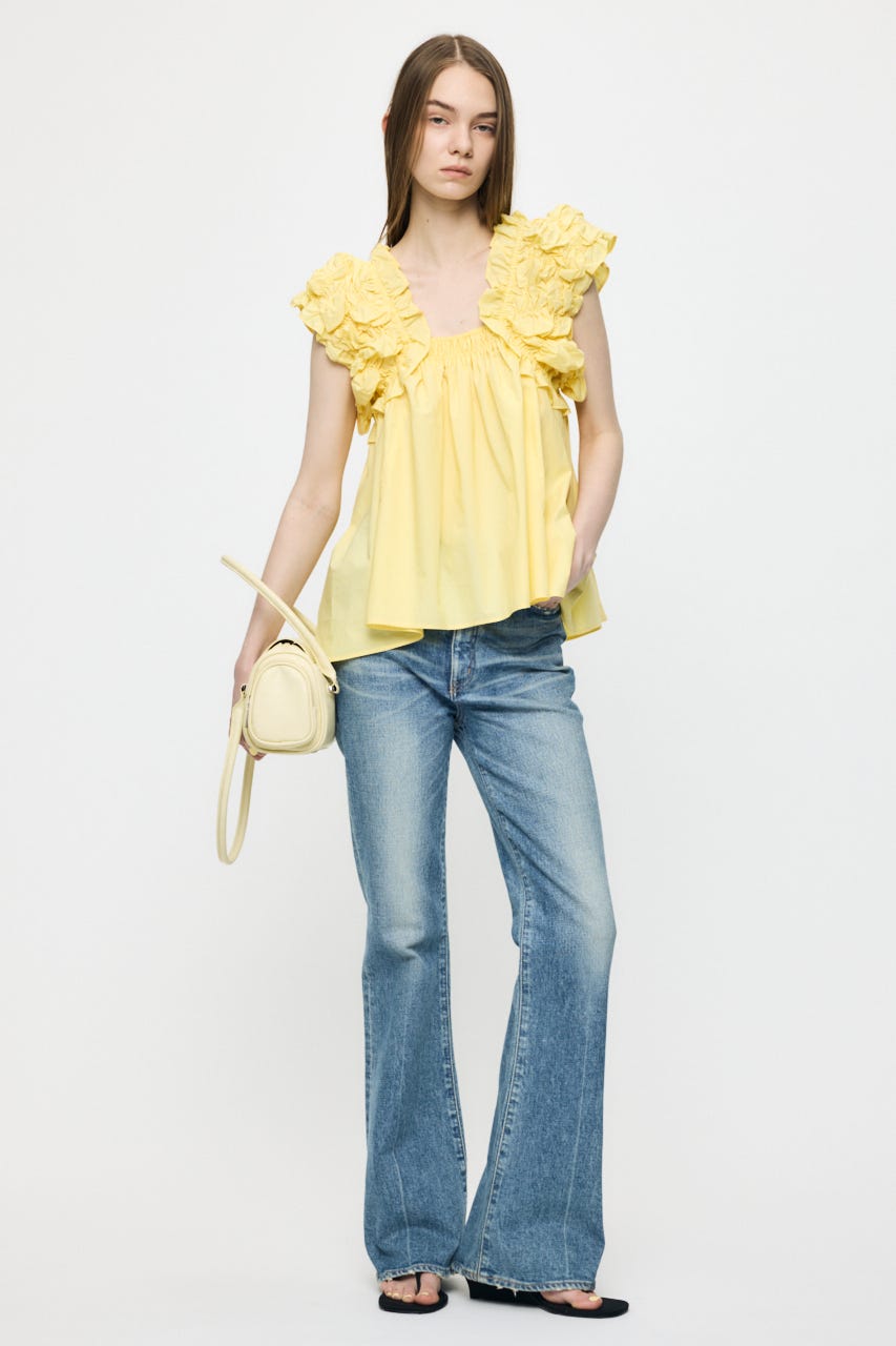 SHOULDER FRILLS トップス L/YEL FREE