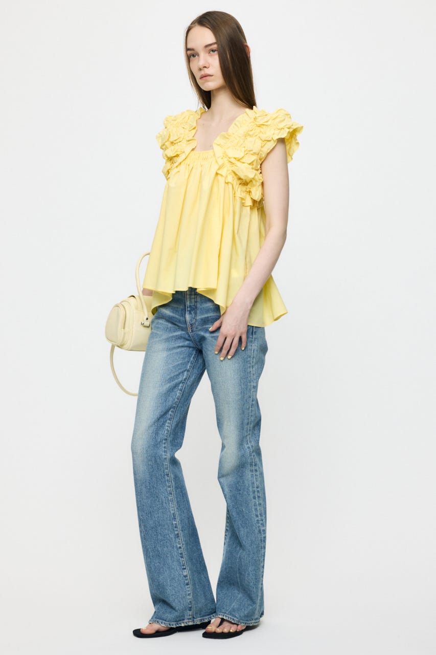 SHOULDER FRILLS トップス L/YEL FREE