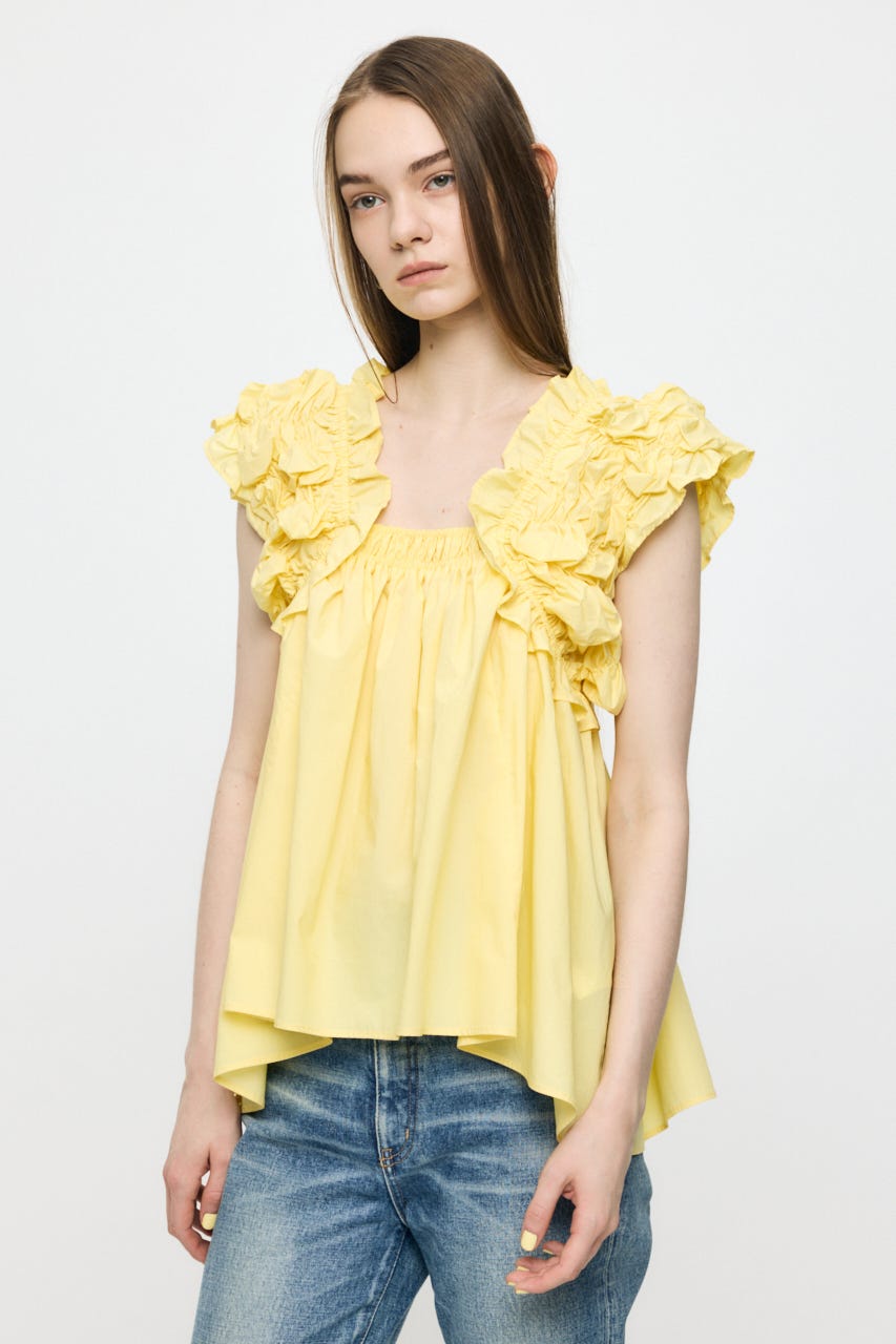 SHOULDER FRILLS トップス L/YEL FREE