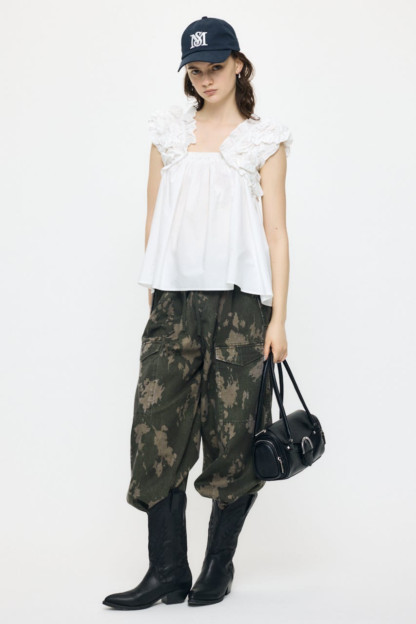 SHOULDER FRILLS トップス WHT FREE