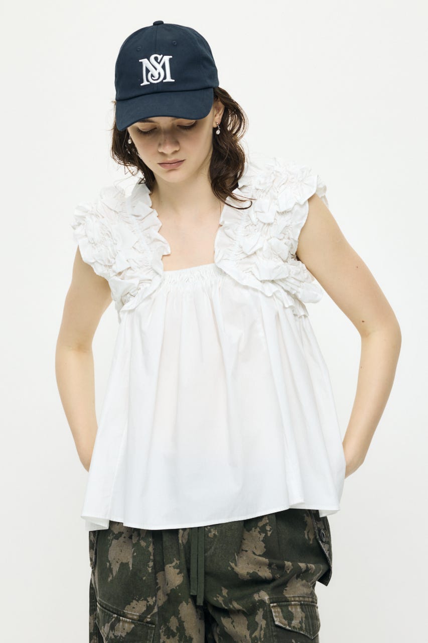 SHOULDER FRILLS トップス WHT FREE