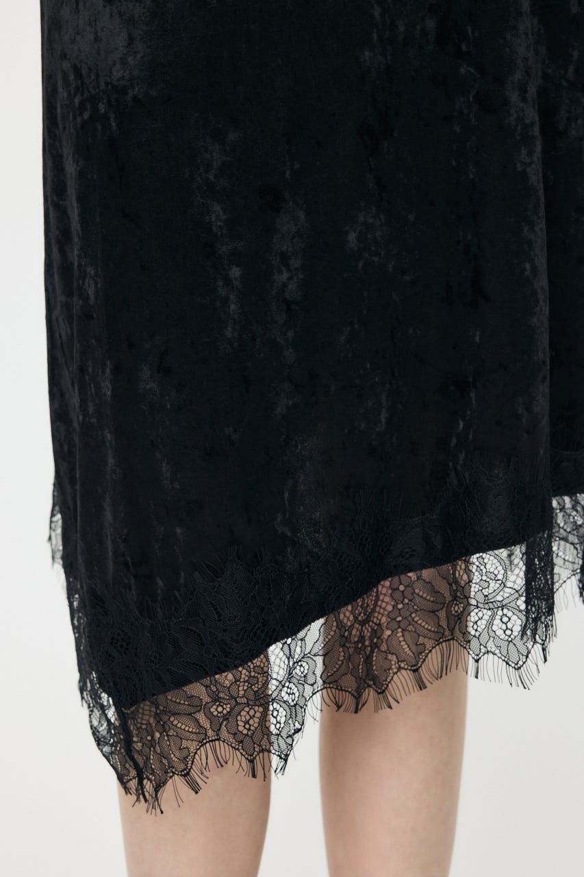 LACE TRIM VELVET スカート BLK FREE