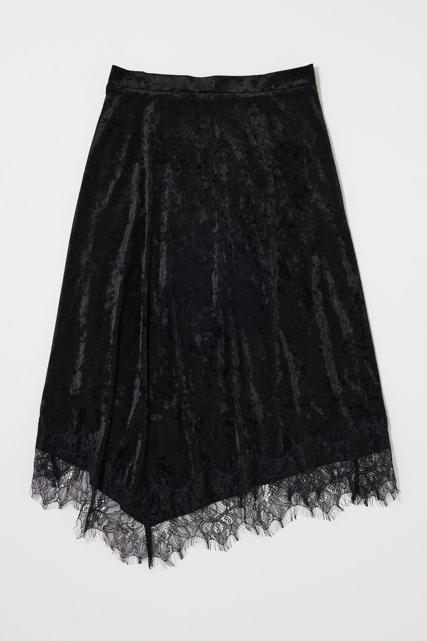 LACE TRIM VELVET スカート BLK FREE