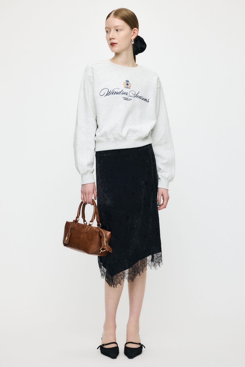 LACE TRIM VELVET スカート BLK FREE