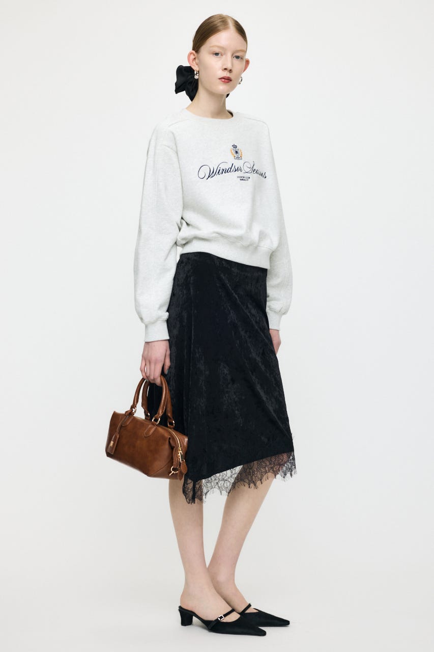 LACE TRIM VELVET スカート BLK FREE