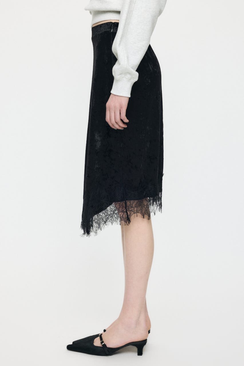 LACE TRIM VELVET スカート BLK FREE