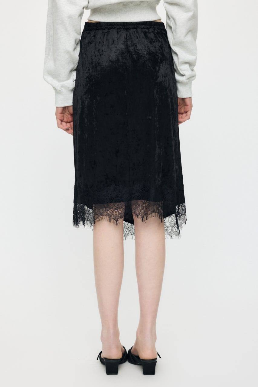 LACE TRIM VELVET スカート BLK FREE