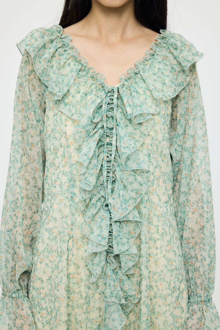 RUFFLE CHIFFON MAXI ドレス 柄GRN 1