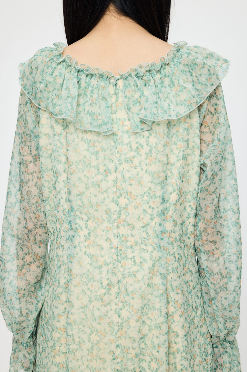 RUFFLE CHIFFON MAXI ドレス 柄GRN 1