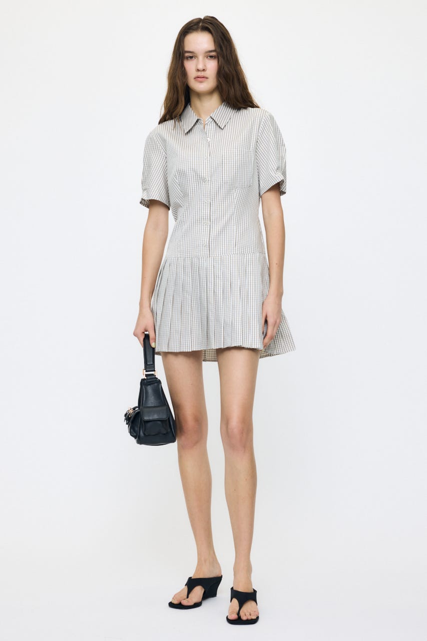 PLEATED SHIRT MINI ドレス 柄BEG 2