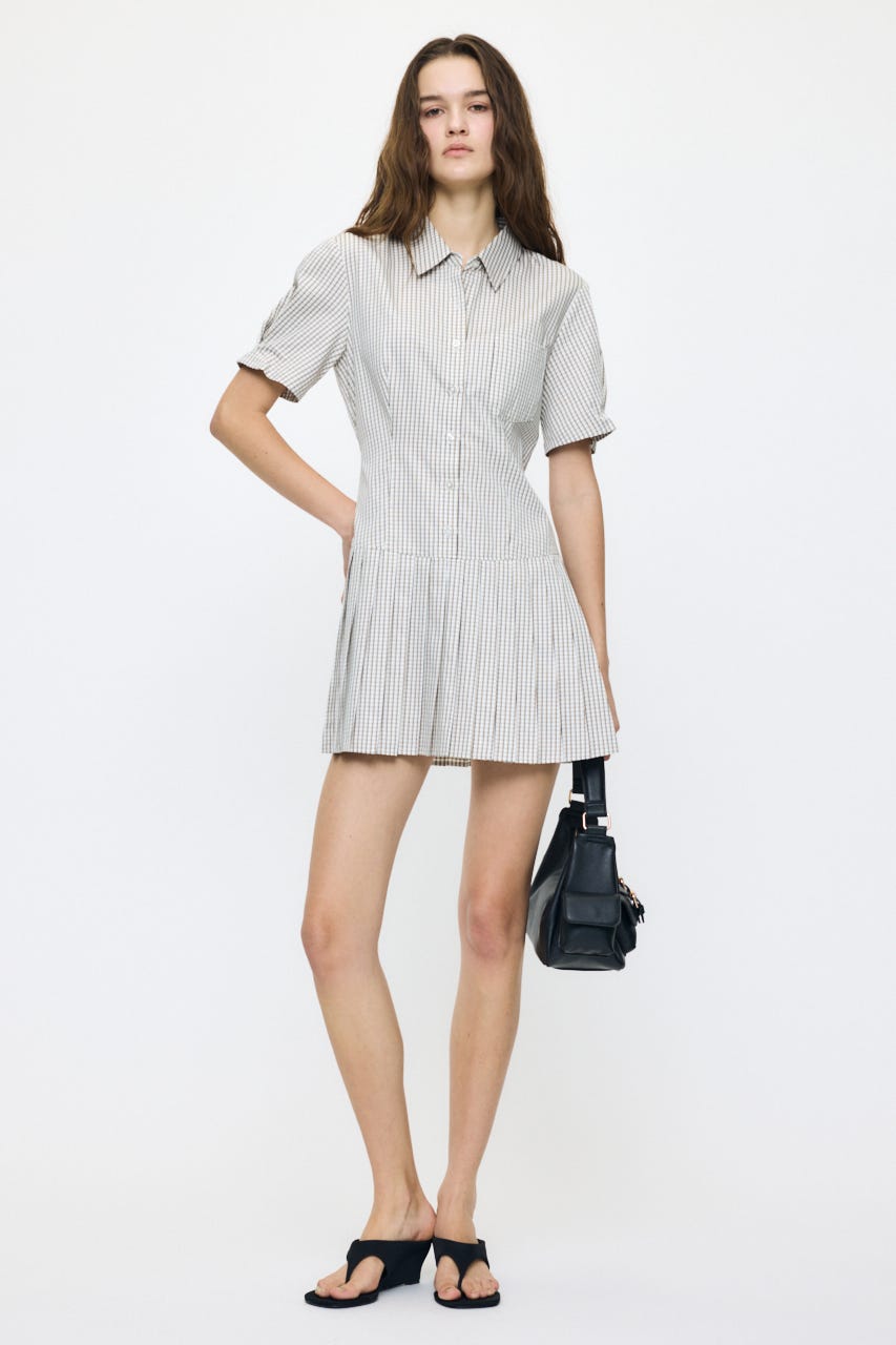 PLEATED SHIRT MINI ドレス 柄BEG 2