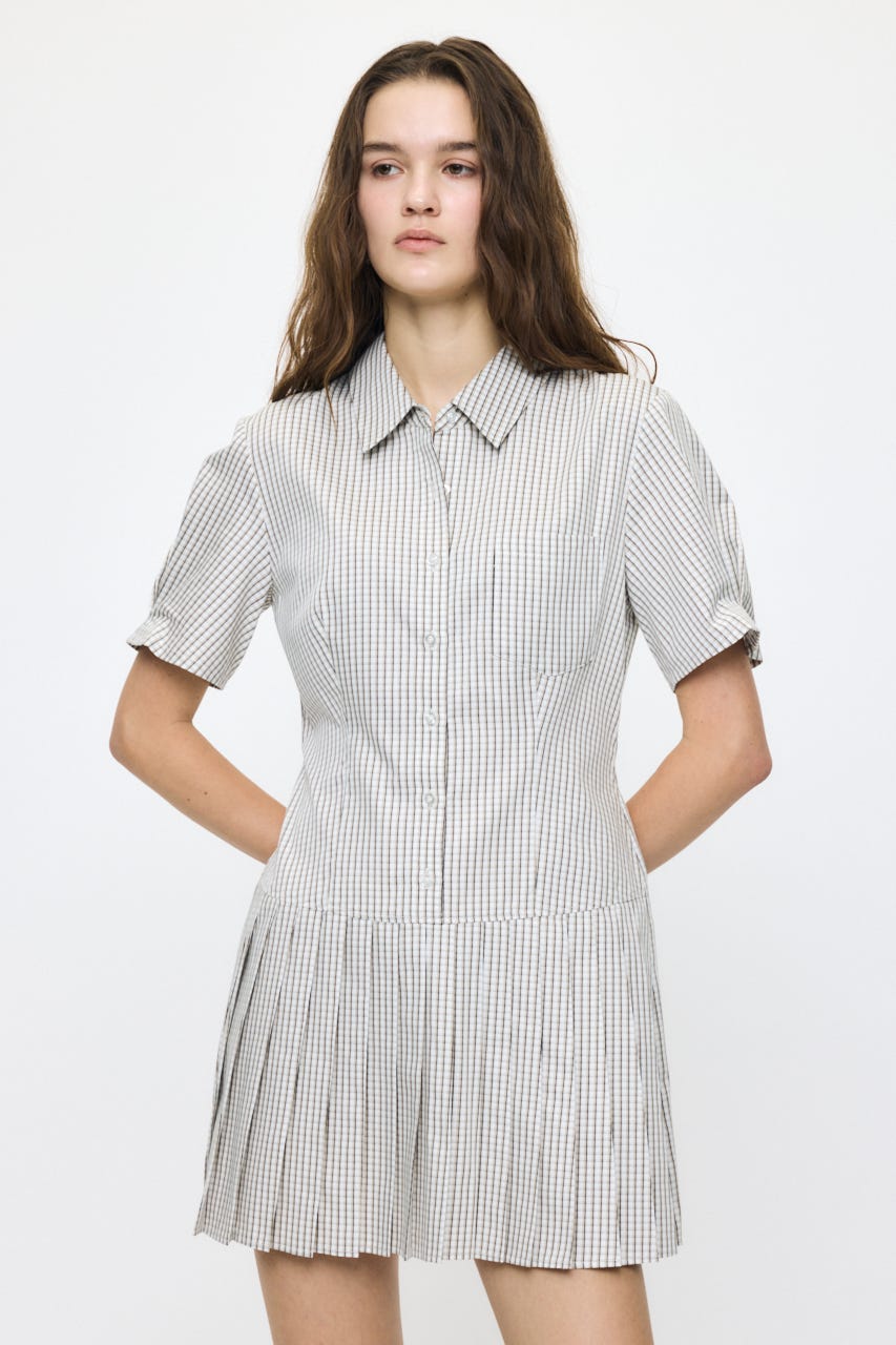 PLEATED SHIRT MINI ドレス 柄BEG 2
