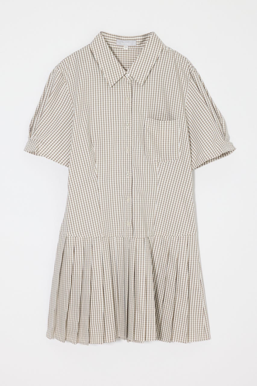 PLEATED SHIRT MINI ドレス 柄BEG 2