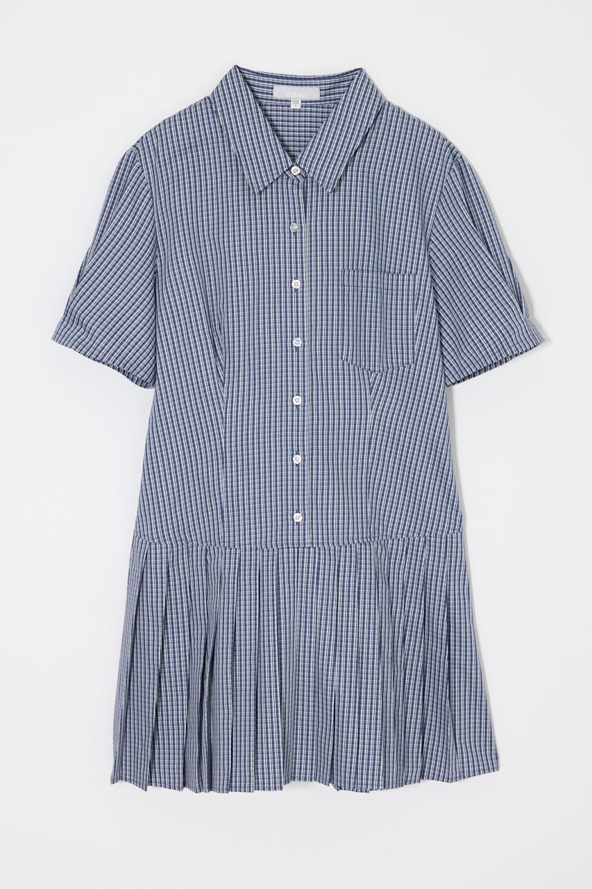 PLEATED SHIRT MINI ドレス 柄BLU 1