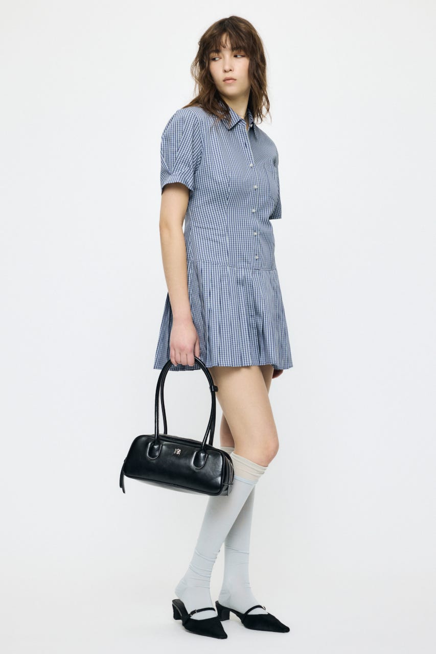 PLEATED SHIRT MINI ドレス 柄BLU 1
