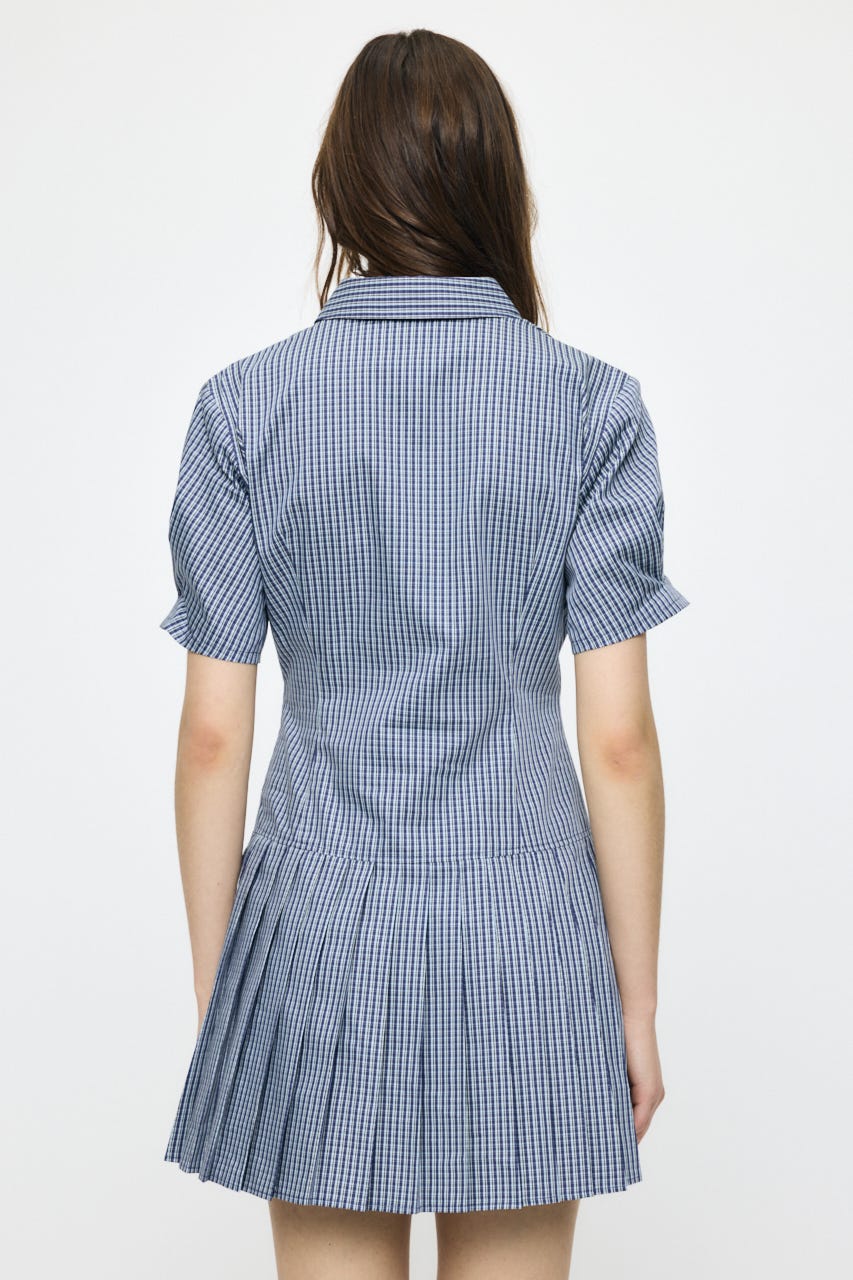 PLEATED SHIRT MINI ドレス 柄BLU 1