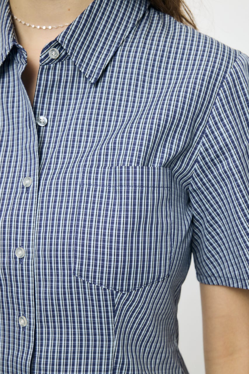 PLEATED SHIRT MINI ドレス 柄BLU 1