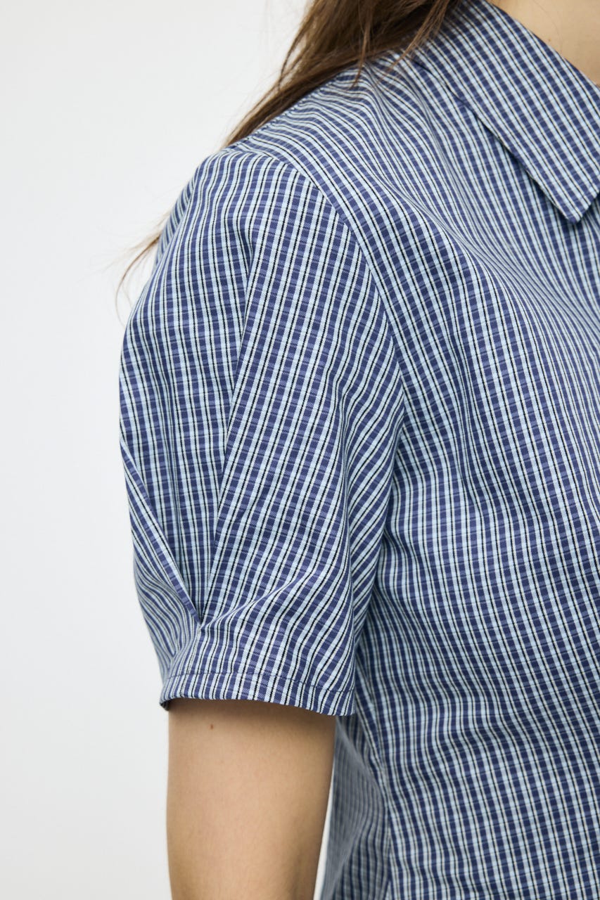PLEATED SHIRT MINI ドレス 柄BLU 1