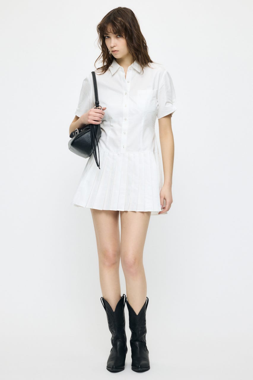 PLEATED SHIRT MINI ドレス O/WHT 2