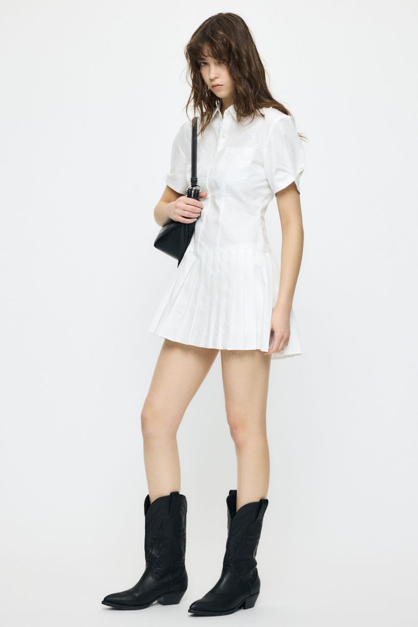 PLEATED SHIRT MINI ドレス O/WHT 2