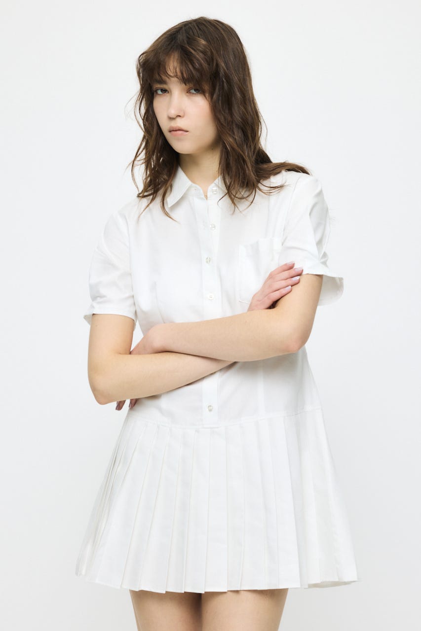 PLEATED SHIRT MINI ドレス O/WHT 2
