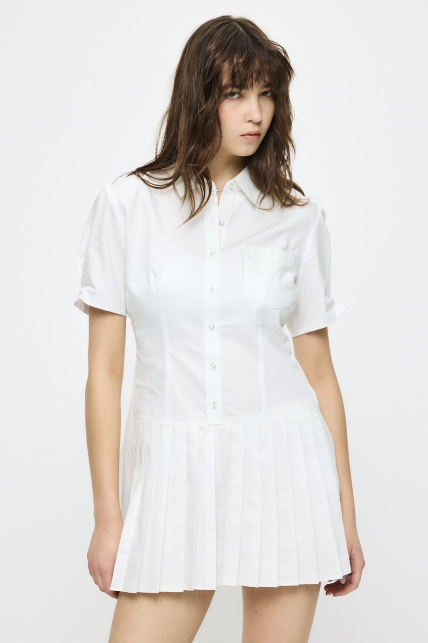 PLEATED SHIRT MINI ドレス O/WHT 2