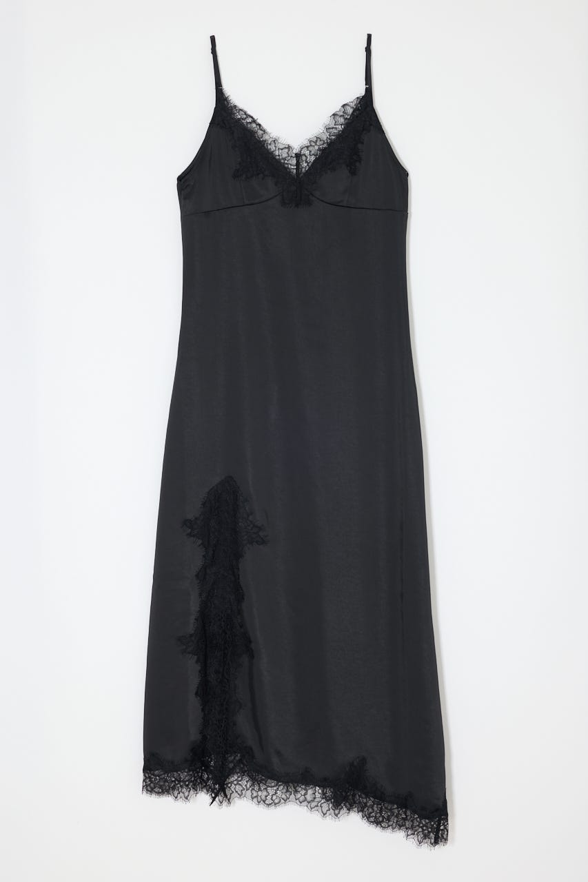 LACE SATIN SLIP ドレス BLK 2