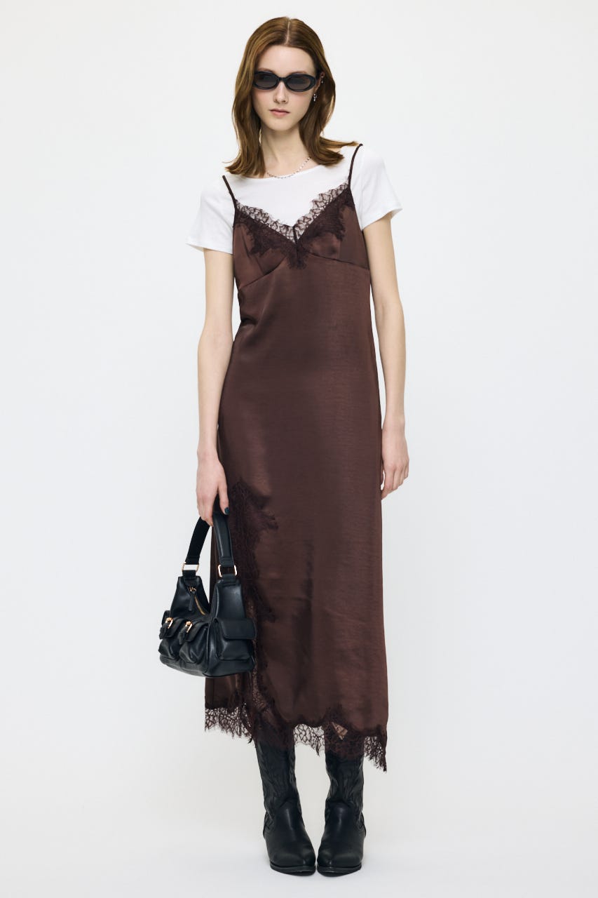 LACE SATIN SLIP ドレス BRN 2