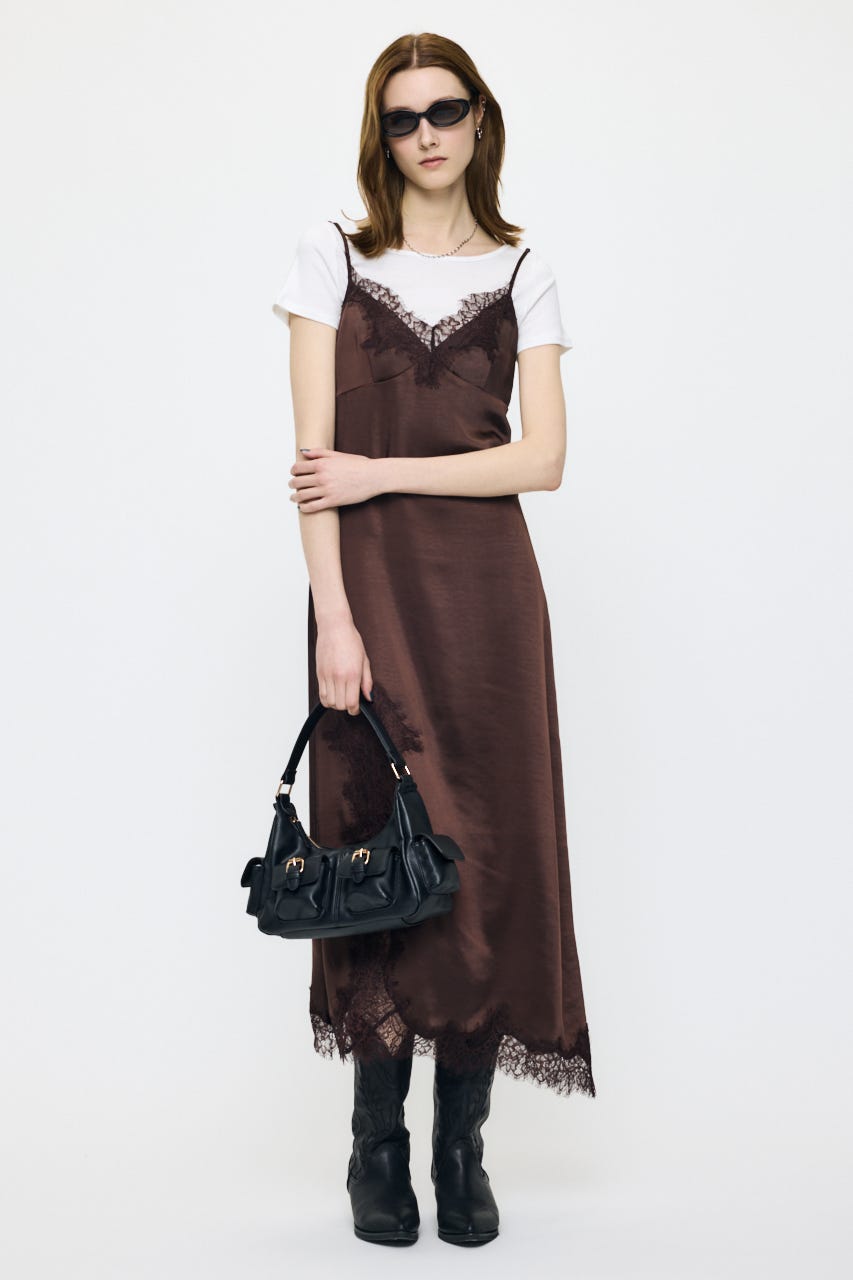 LACE SATIN SLIP ドレス BRN 2