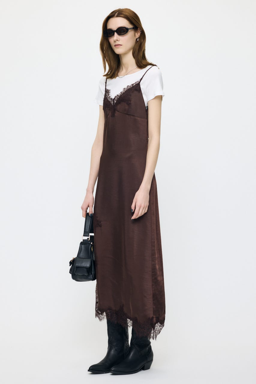 LACE SATIN SLIP ドレス BRN 2