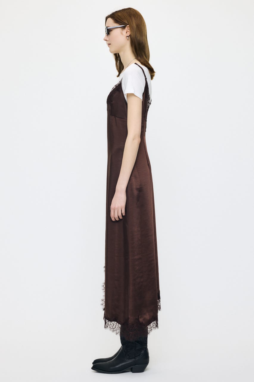 LACE SATIN SLIP ドレス BRN 2
