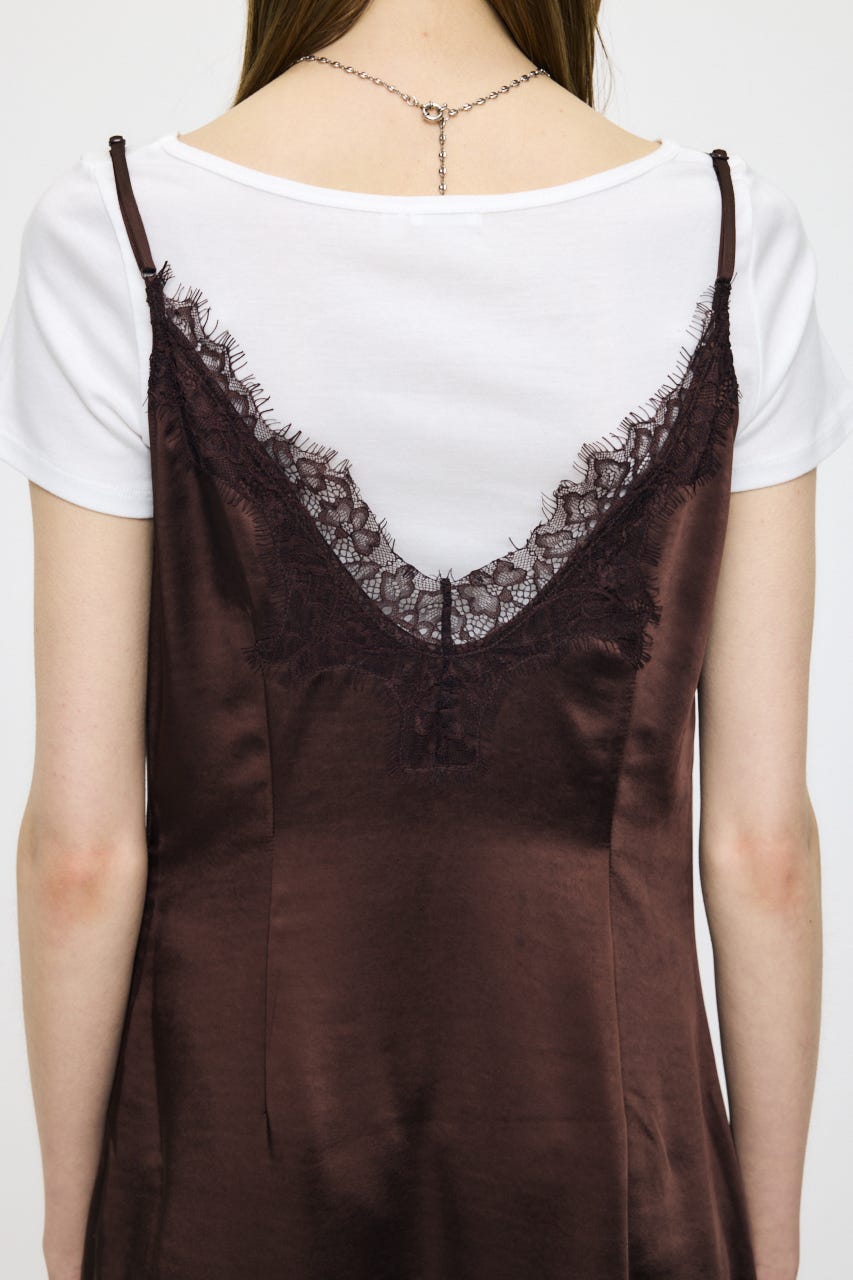 LACE SATIN SLIP ドレス BRN 2