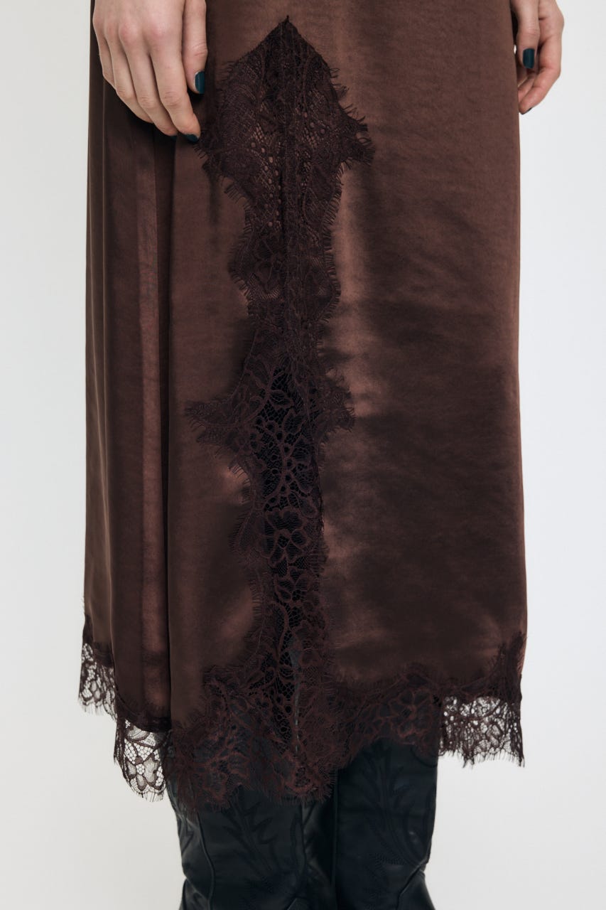 LACE SATIN SLIP ドレス BRN 2
