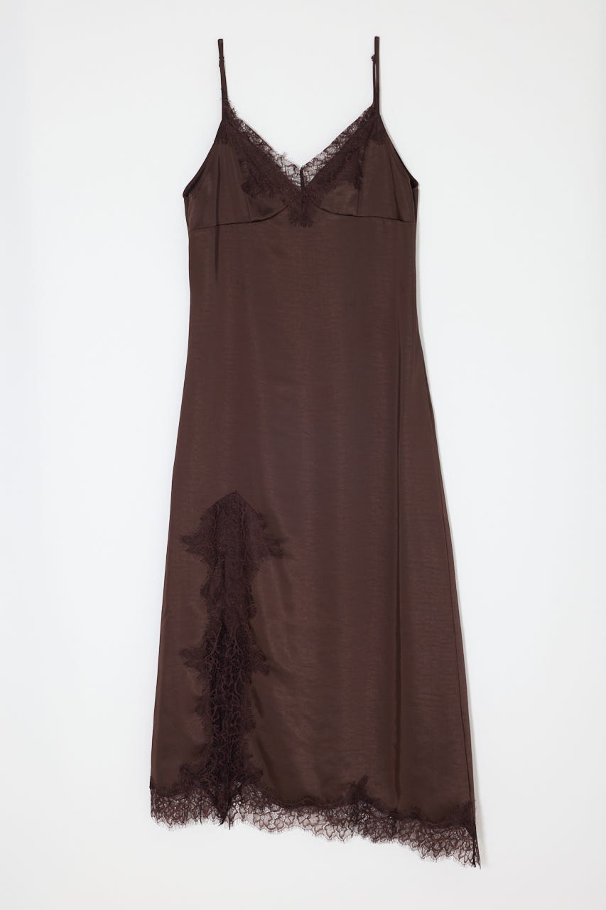 LACE SATIN SLIP ドレス BRN 2
